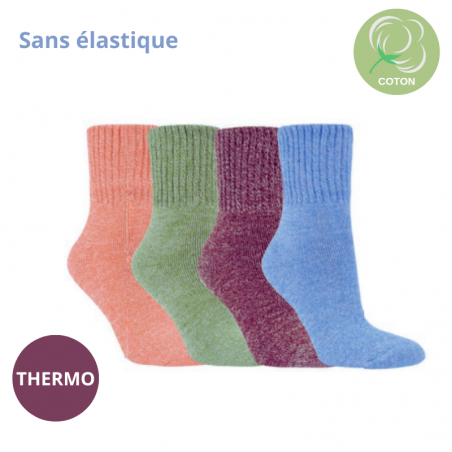 Chaussettes thermo sans élastique en coton - Lot de 2 paires