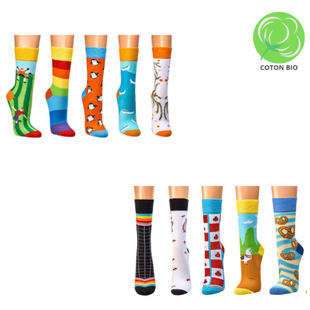 Chaussettes motifs tendances en coton bio et polyamide recyclé